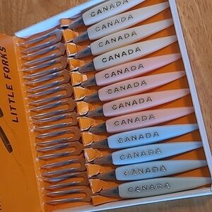 LITTLE FORKS Vintage Mid Century "Canada" Cocktail Forks Set of 12, Original Box